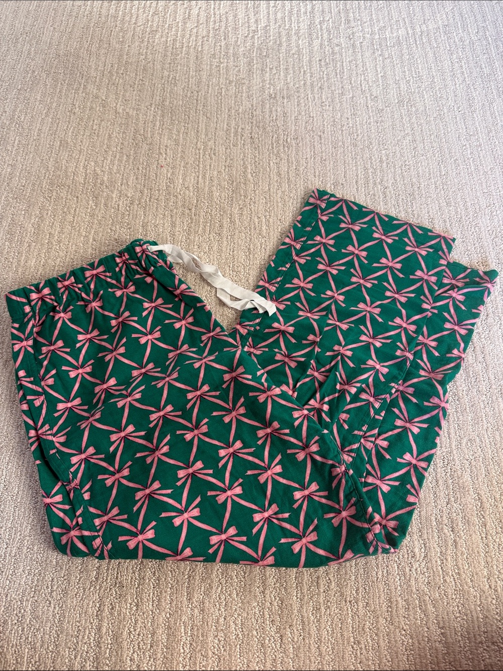Green PJ Pants with Pink Bow Print